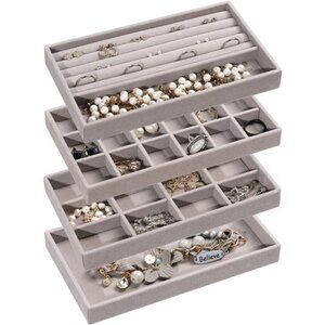 Jewelry Organizer Tray,Stackable Velvet Jewelry Trays,Drawer Inserts Earring